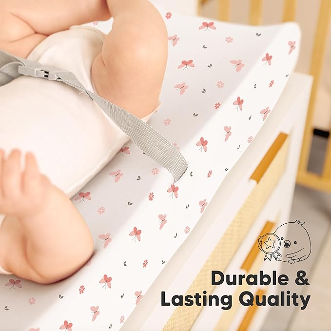 2-Pack Baby Changing Pad Cover for Girl, Boy - 34x18 Soft Viscose Derived from Bamboo Baby Diaper Changing Table Pad Cover Sheets, Neutral, Snug Fit Nursery Diaper Change Sheets (Butterflies)