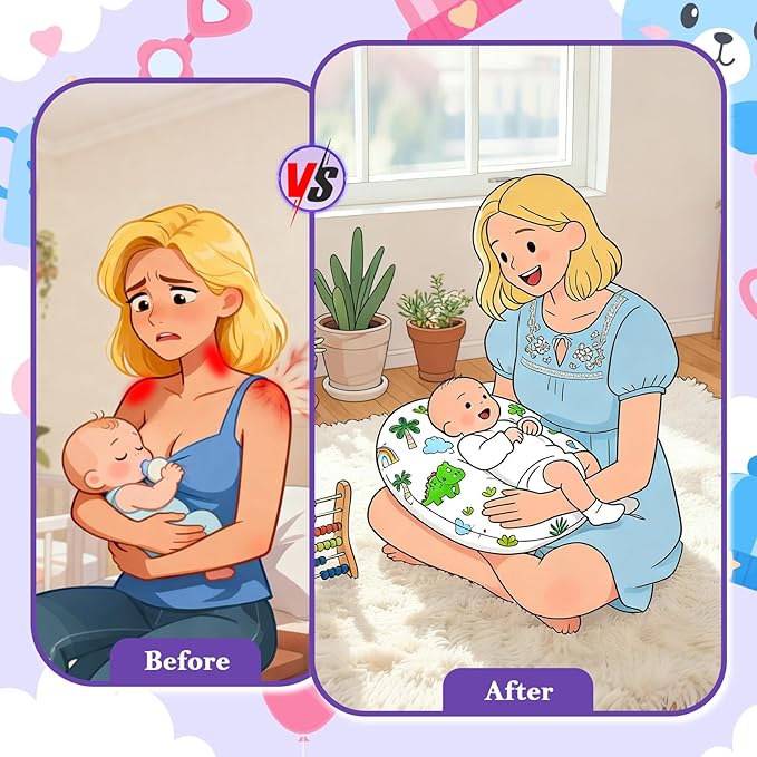 Nursing Pillow, Ergonomic Breastfeeding Pillow for Breastfeeding & Bottle Feeding, Standard Size Breathable with Washable Cover, Hypoallergenic, Tummy Time & Sitting Support (0-12Months)