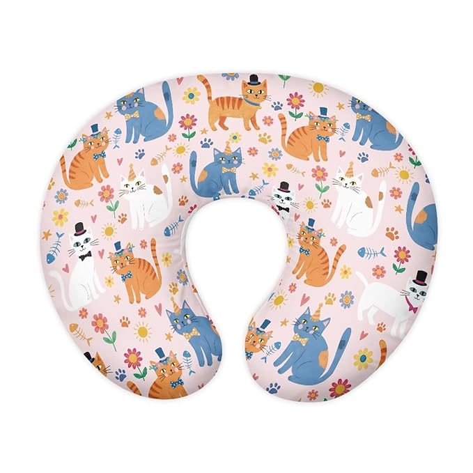 Jeiento Cute Cat Nursing Pillow Cover, Soft Cartoon Kitten Nursing Covers for Breastfeeding Pillows, 1 Pack Reversible Removable Slipcover for Baby Boy Girls,Pink