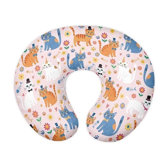 Jeiento Cute Cat Nursing Pillow Cover, Soft Cartoon Kitten Nursing Covers for Breastfeeding Pillows, 1 Pack Reversible Removable Slipcover for Baby Boy Girls,Pink