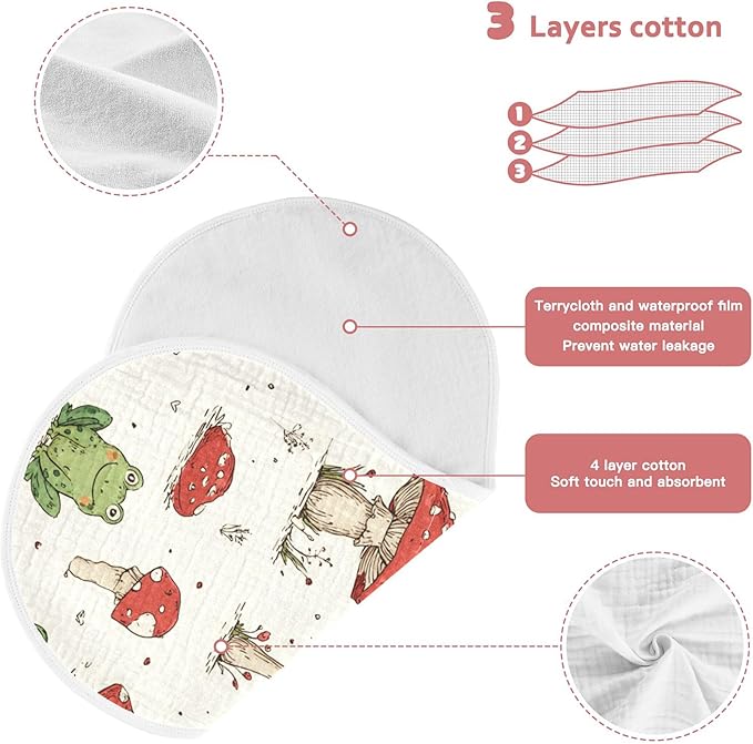 Retro Frogs Mushrooms Burp Cloths Baby Boys Girls Absorbent Soft Cotton Burping Cloths Rags 4 Pack