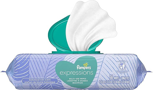 Baby Wipes, Pampers Expressisons Botanical Rain Scented, 1X Pop-Top Pack, 56 Count