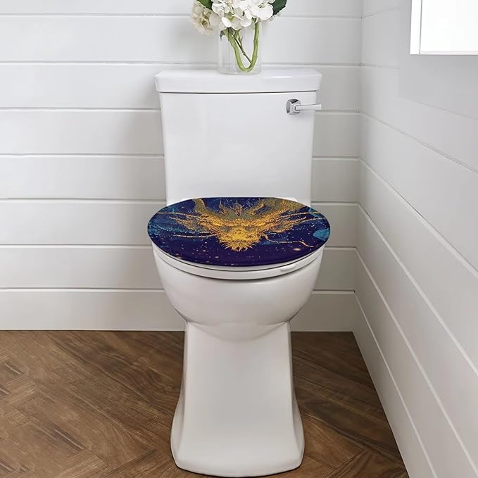 Cool Dragon Print Toilet Lid Covers Soft Flannel Fabric Bathroom Covers Elastic Bottom Soft and Breathable Seat Covers Universal for Most Toilet Bowl Lids