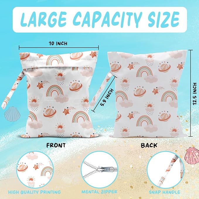 Wet Bag for Baby Swimsuit Kids Wet Dry Bag for Breast Pump Parts Diaper Bag Toiletries Daycare Organizer Beach Vacation Essentials Rainbow Star Waterproof Travel Laundry Bags