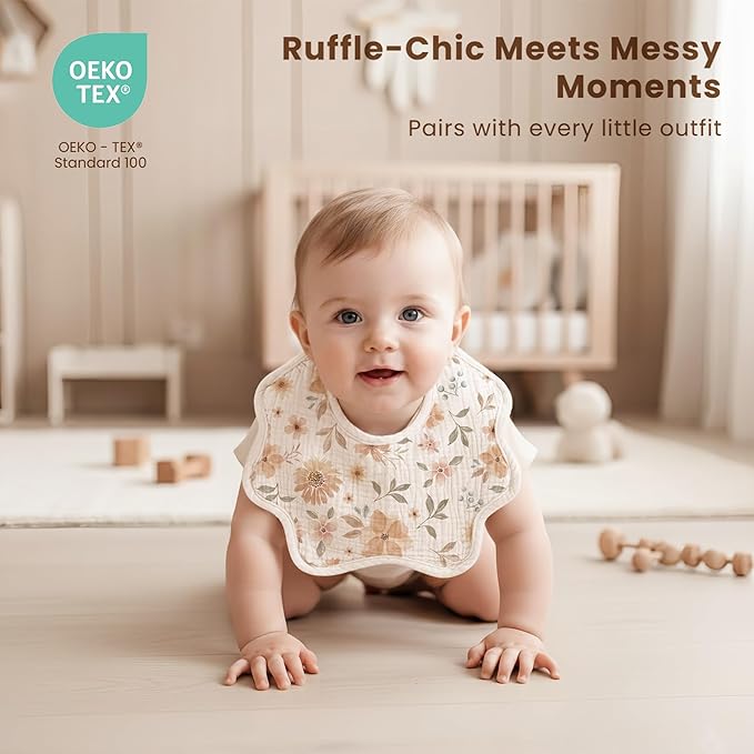 Konssy Muslin Baby Bibs 8 Pack, 100% Cotton Absorbent Bandana Drool Bibs for Teething and Drooling for Unisex Boys and Girls