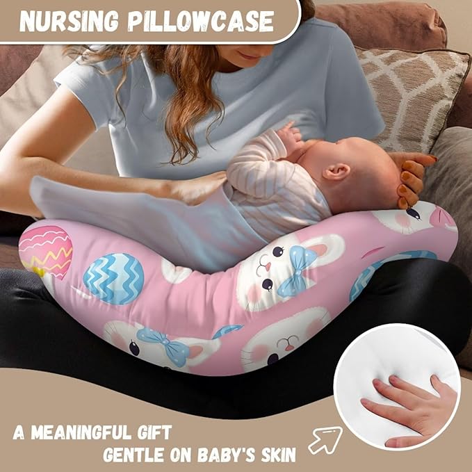 Colorful Rabbit Egg Easter Nursing Pillowcase Stretchy Removable Nursing Covers for Breastfeeding Pillows Ultra Soft Newborn Feeding Pillow Cover Easy to Use and Dustptoof