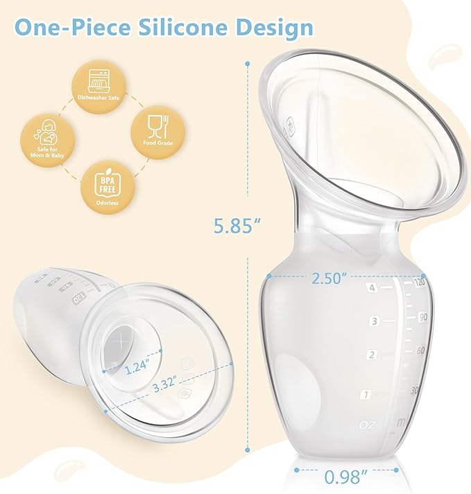 2 Sets Silicone Manual Breast Pump for Breastfeeding Essentials, Colostrum Collector with Spill Free Valve & Cap, Hand Pump Breastmilk, Milk Collectors for Breastfeeding, Clear, 4oz