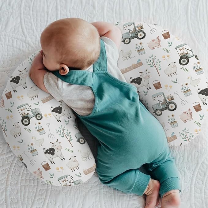 Boho Farm Animals Baby Nursing Pillow Covers for Boy Girl Lamb Cow Chicken Duck Tractor Tree Nursery Slipcovers for Breastfeeding Pillows Spring Farm Life Soft Stretchy Cover for Newborn Infant