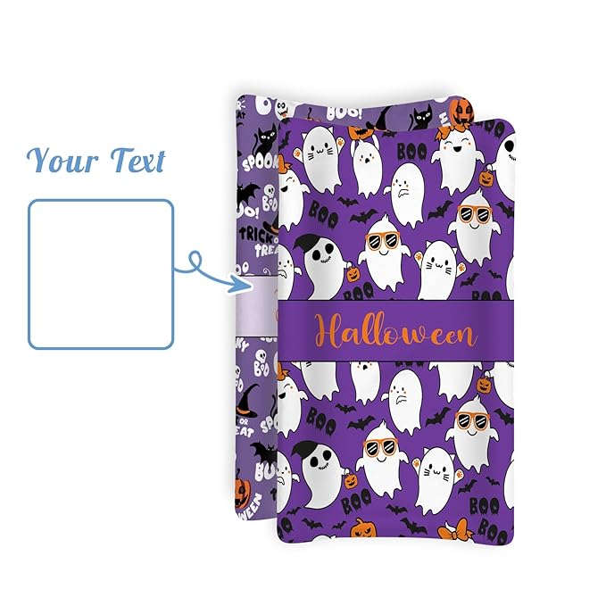 KAINSY Personalized Halloween Changing Pad Cover, Custom Diaper Change Table Sheets with Name, Purple Ghost Print Soft Jersey Knit Change Table Sheets, 2 Pack Changing Pad Covers (16" x 32")