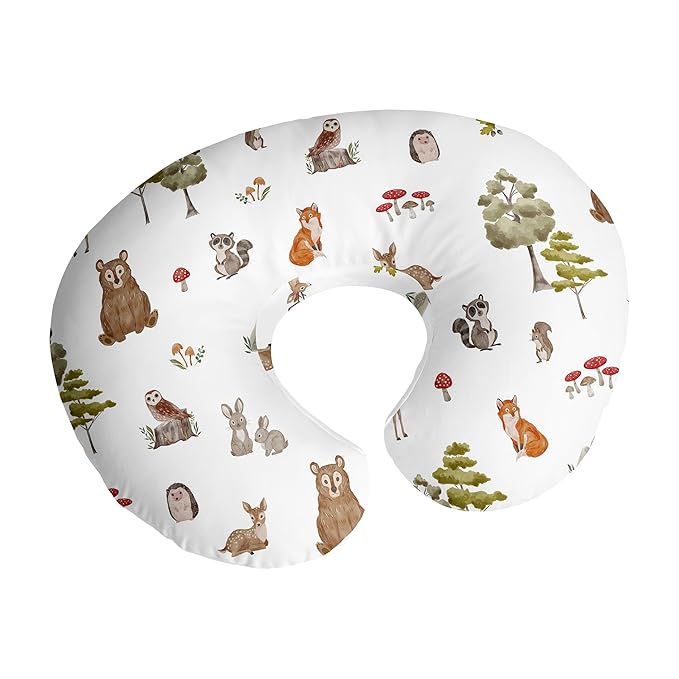 Sweet Jojo Designs Woodland Forest Animals Boy Girl Unisex/Gender Neutral Nursing Pillow Cover Baby Breastfeeding Slipcover Infant Newborn Nursery Bottle Breast Feeding Pillowcase Pillow NOT Included