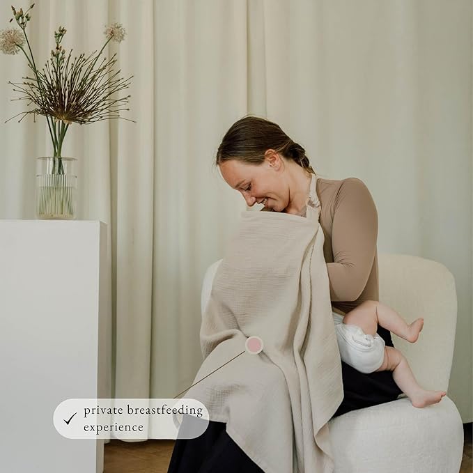 Breathable Muslin Nursing Cover for Baby Breastfeeding by Bond (Light Beige) - Pumping Breastfeeding Cover Up for Mom I Also Works Ideal as Stroller Cover and Privacy Nursing Blanket