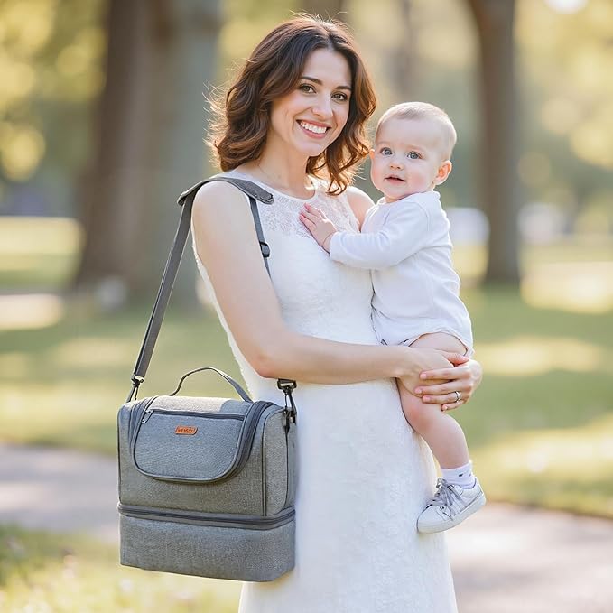 VEVOR Breast Pump Bag, Breast Feeding Bag with Ice Pack, Compatible with Momcozy, Medela & Elvie Pumps, Portable Pump Carrying Case for Breastmilk Storage, Work, Travel and Family Use, Grey