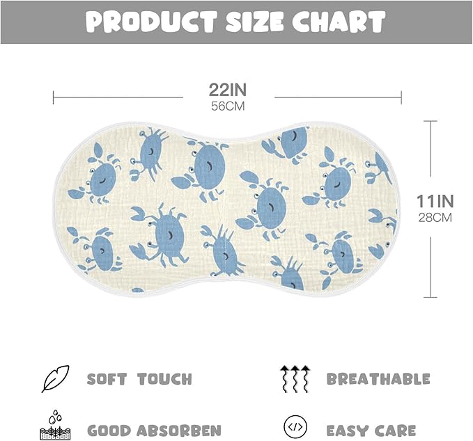 vvfelixl Baby Burp Cloths Happy Crabs Baby Newborn Cotton Burping Cloths Set Baby Washcloths 4 Pack
