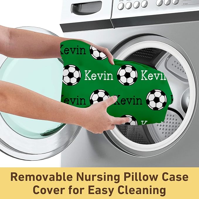 Baby Nursing Pillow Cover - Personalized Name Green Soccer Theme Breastfeeding U-Shaped for Bottle Feeding, Ultra Soft Comfortable Breastfeeding Pillow Cover for Infant Baby Boys and Girls