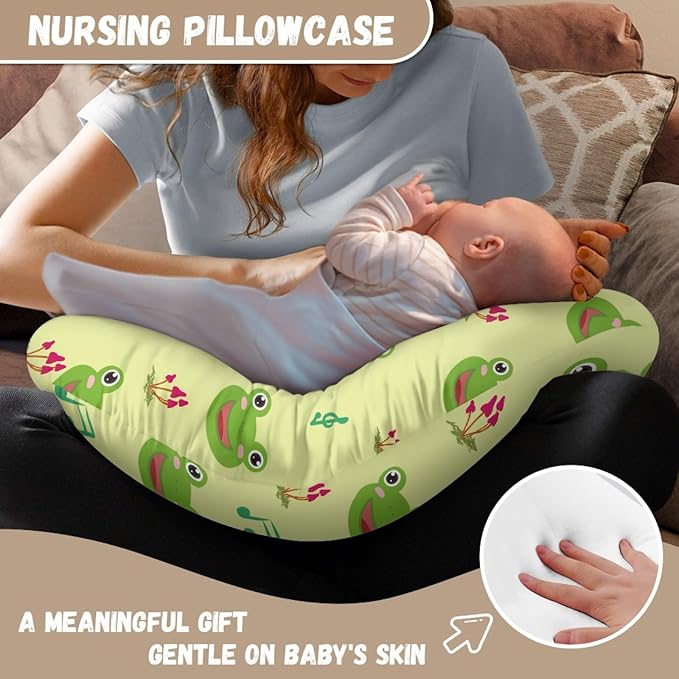 Forchrinse Cute Frog Mushroom Baby Nursing Pillow Cover Soft Polyester Nursing Breastfeeding Pillow Slipcover for Girls Boys