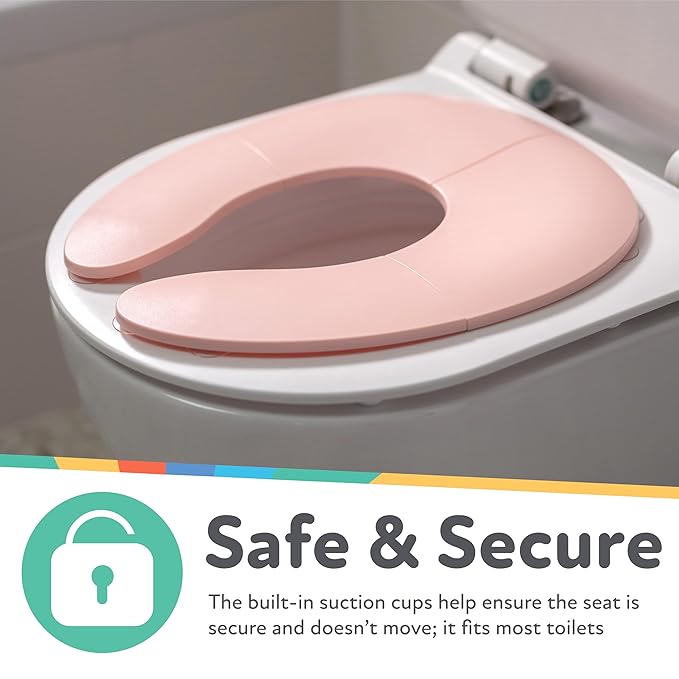 Nuby Folding Potty Seat and Bag - Toddler Travel Essential - Travel Toilet Seat for Toddlers 18+ Months - Pink