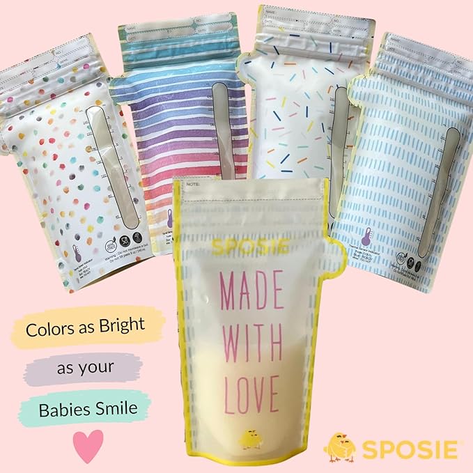 SPOSIE SimpleFeed Breast Milk Storage Bags | Feeding Made Easier | 8oz, 100 Count | Easy Pour, Temperature Sensor, Freezer Safe, Leak-Proof, BPA-Free