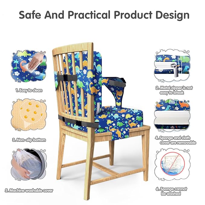 Toddler Booster Seat for Dining Table,Booster Seat for Kitchen Chair with Extended Straps,2PCS Portable with Safety Buckles,Suitable for Kids Aged 3-12 in Restaurants (Dark Blue)