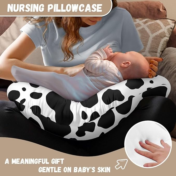 Cow Hide Print Baby Breastfeeding Pillow Slipcover Soft Comfortable Fabric Nursing Pillowcase with Hidden Zipper Easy to Put On & Remove Nursing Case for Boy Girl