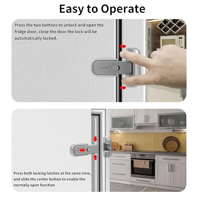 VSTM Fridge Lock for Kids and Toddlers, Child Proof Refrigerator Lock, Baby Safety Freezer Latch Lock Apply to Max 1"(25mm) Sealing Strip, Automatically Lock While Closing The Door(1pc, Grey)