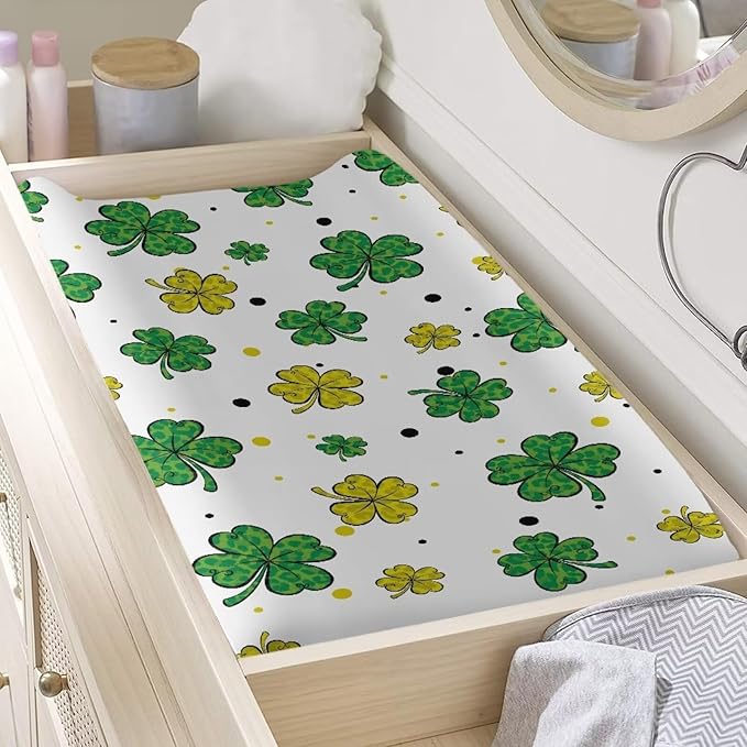 Green Leaf Baby Changing Pad Cover Durable Waterproof Changing Table Cover Stain Resistant Table Sheets Breathable St. Patrick's Day Diaper Changing Mat Cover