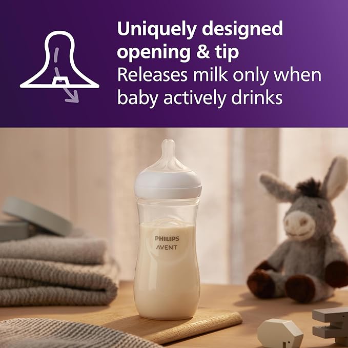 Philips Avent Natural Baby Bottles with Natural Response Nipples (Fast Flow, Flow 4), 11oz, 4-Pack, SCY906/04