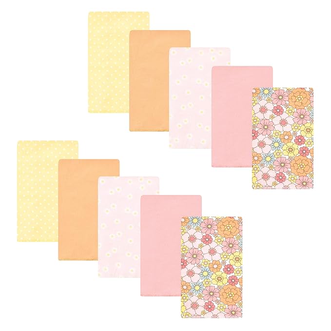 Hudson Baby Unisex Baby Cotton Flannel Burp Cloths, Peace Love Flowers 10 Pack, One Size