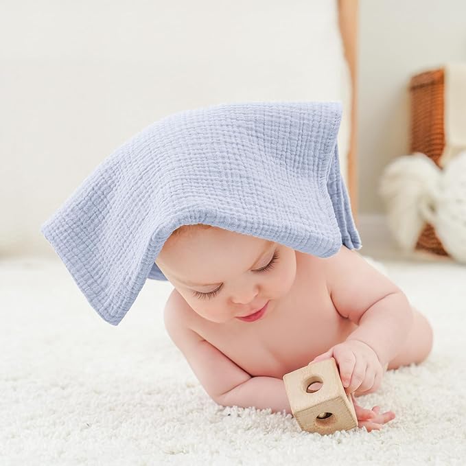 Bearmoss 6 Pack Muslin Burp Cloths for Baby, 100% Cotton Soft Large Burping Cloths for Unisex, Boy, Girl, 23.6" X 23.6" Newborn Essentials Absorbent Milk Spit Up Rags (Blue)