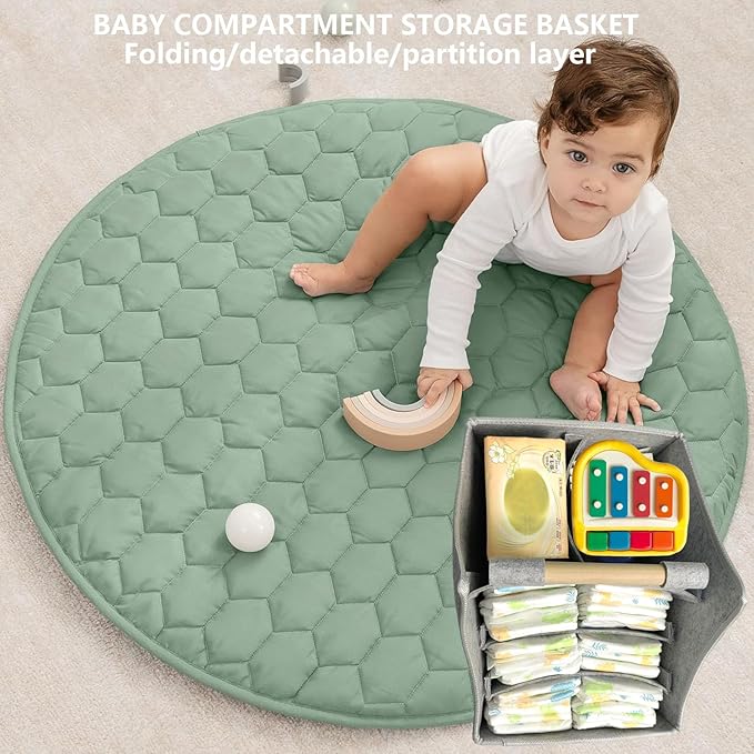 Baby diaper caddy organizer, car felt caddy, baby product storage basket, solid wood handle, detachable partition storage basket for daycare,Best Gift Basket for Babies (grey)