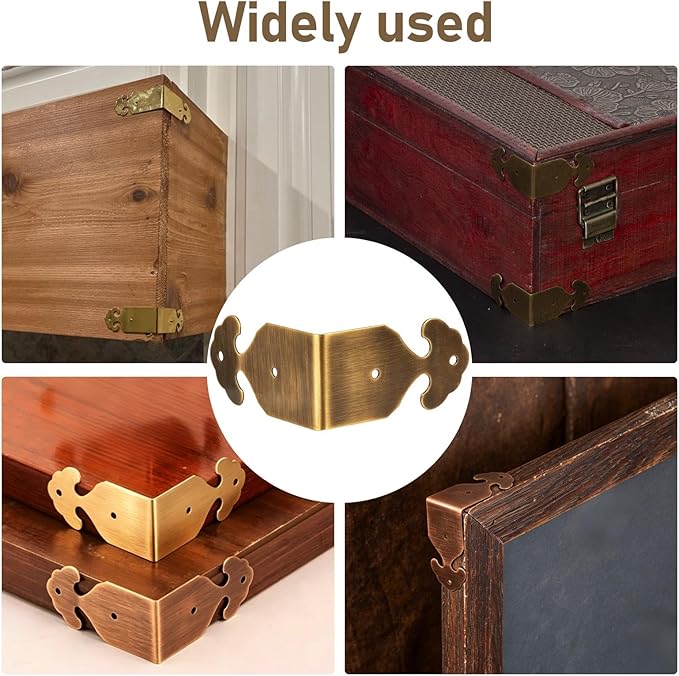 Brass 90 Degree Right Angle Corner Protector Corner,4 pcs Right Angle Decorative Corner Protector Box Edge Cover Bracket, with Mounting Nail (Bronze)