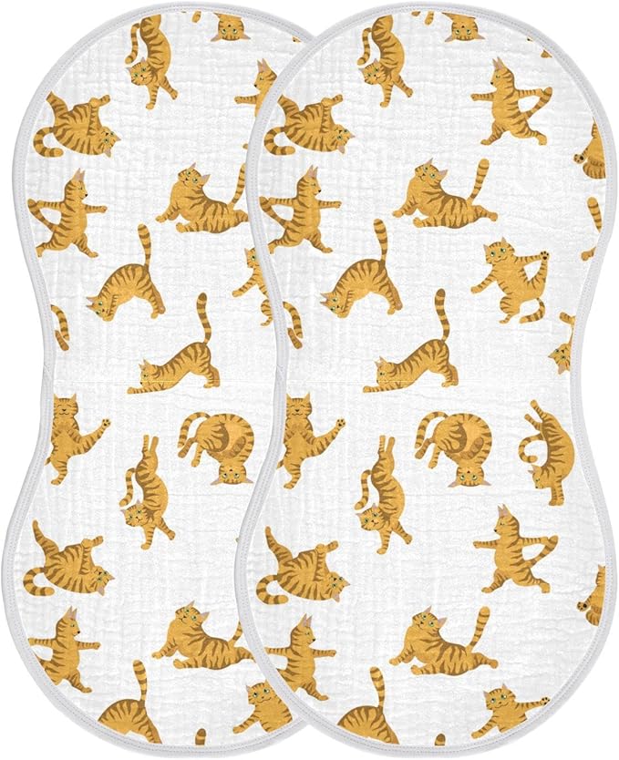Yoga Tabby Cat Muslin Burp Cloths for Baby 2 Pack Soft 100% Cotton Super Absorbent Baby Washcloths Bibs for Boy Girl