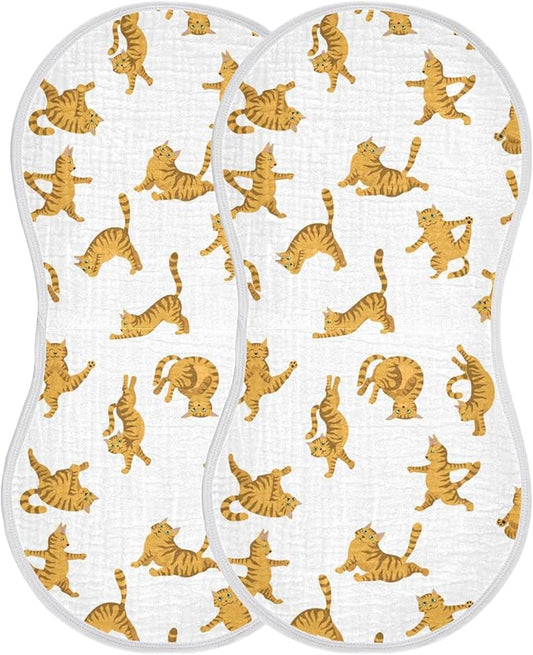 Yoga Tabby Cat Muslin Burp Cloths for Baby 2 Pack Soft 100% Cotton Super Absorbent Baby Washcloths Bibs for Boy Girl