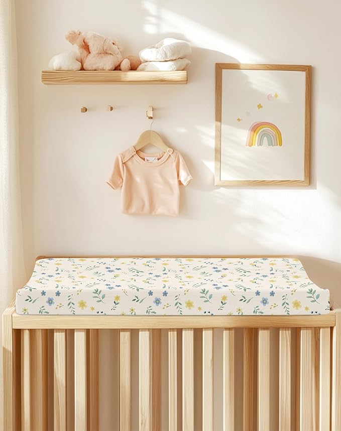 Changing Pad Cover for Baby Boy Girl 2 Pack, Muslin Changing Table Pad Covers with Boho Style, Neutral Nursery Bedding Essentials Soft and Breathable (Spring Garden & Sage)