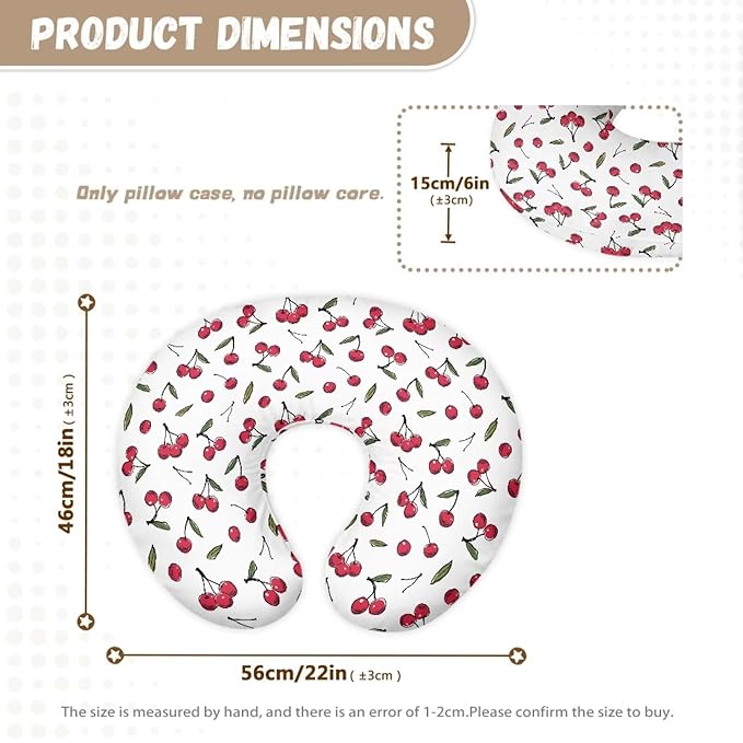 Cherry Nursing Pillow Cover for Baby Girl Boy Removable Breastfeeding Pillow Slipcover Safe and Snug for Baby Nursing Pillowcases for Moms Cock Nursing Covers Red