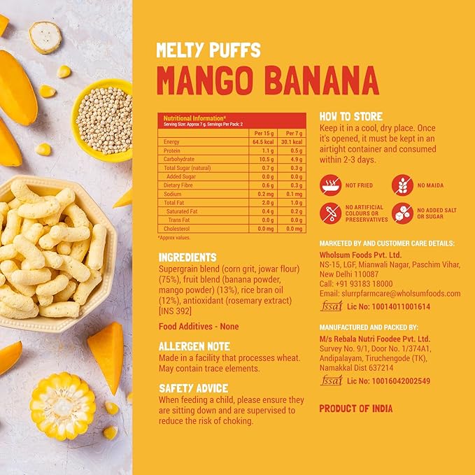 Slurrp Farm Millet Puffs Baby Snacks for Toddlers & Kids | Baked Multigrain Finger Food | No Added Sugar or Salt | Not Fried | Light & Crunchy | Strawberry, Mango Banana, Carrot Flavor | 0.5 Oz (Pack of 6)