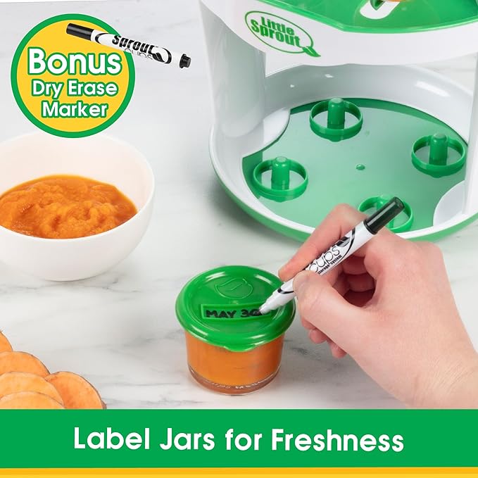 Glass Baby Food Storage Containers (4 Pk) - 2oz Jars in Stackable Storage Tray w Tight Interlocking Base- Dry-Erase Marker Labeling- Microwave Freezer Dishwasher Safe- Babyfood Breast Milk, Gift