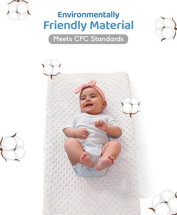 LOONAH Compact Small Changing Pad with Cover - 27" X 16" Contoured Baby Diaper Changing Pad for Combo Crib with Changing Table-Waterproof & Hypoallergenic, Safety Strap with Quick-Release Buckle-White