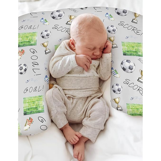 Watercolor Soccer Game Baby Nursing Pillow Covers for Boy Girl Fun Soccer Lovers Nursing Pillow Slipcovers for Breastfeeding Pillows Baby Sports Soft Stretchy Removable Covers for Newborn Infant Gray