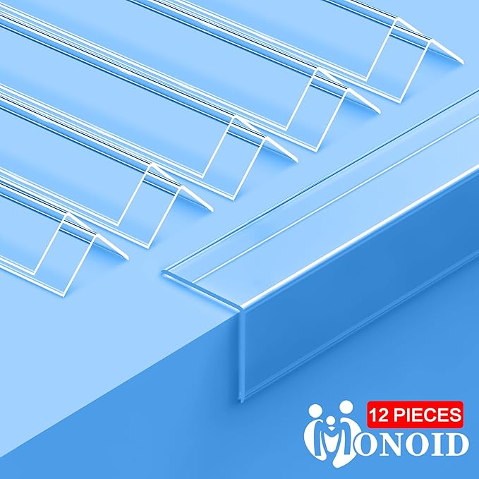MONOID Wall Corner Protector - Pack of 12 Self Adhesive Corner Guards for Walls Edge Protection - 1.18 inch x 1.18 inch x 57.9 inch, Easy to Apply – No Tools Needed