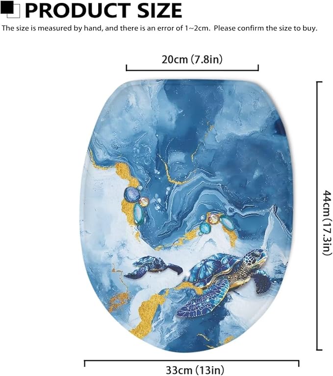 Blue Marble Toilet Cover Seat Sea Turtle Print Toilet Lid Covers Elastic Edges Stretch Washable Toilet Lid Covers for Bathroom Covers Stains, Easy To Install