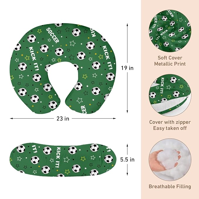 Dyoart Baby Nursing Pillow Cover, Custom Breastfeeding Bottle Pillow Slipcover, Personalized Gift for Infant Boys Girls,Soccer Pattern, Ultra Soft Comfortable(one Size)