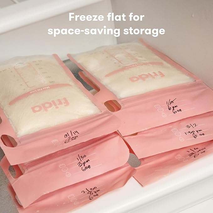 Frida Mom Breastmilk Storage Bags, 100ct Variety Pack, Standard & Splitstash Freeze & Thaw Milk Bags for Breastmilk, Leakproof Seal, Perfect Pour Spout, Precise Portions, No Slip Finger Grip, BPA Free
