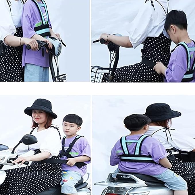 Clobeau Child Motorcycle Safety Harness Reflective Strip Antifall Child Safety Harness for Kid 2-12Year Bike Safety Belt