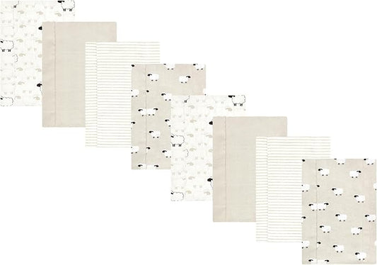 Hudson Baby Cotton Poly Flannel Burp Cloths Multipack, Taupe Sheep 8-Pack, One Size