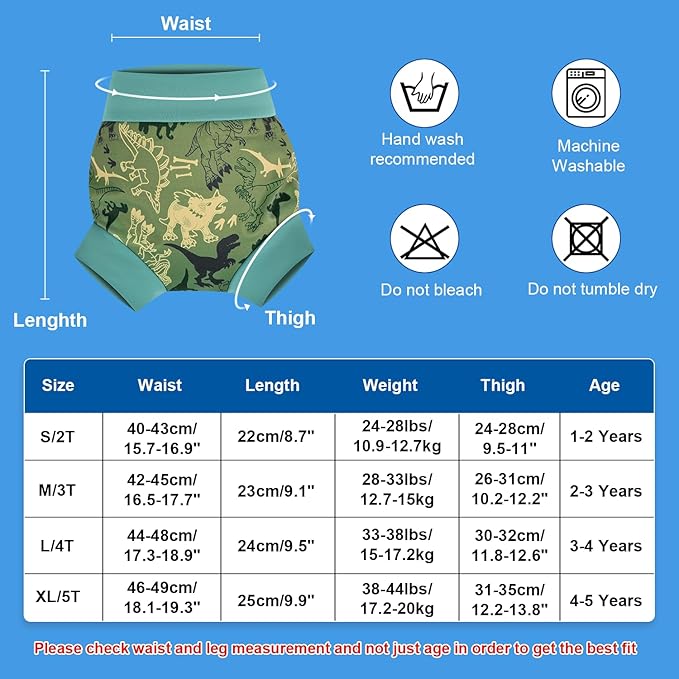 MOEMOE Baby Reusable Swim Diapers 3Pcs Comfortable Waterproof Baby Swim Diapers for Boys Swim Lesson S/2T