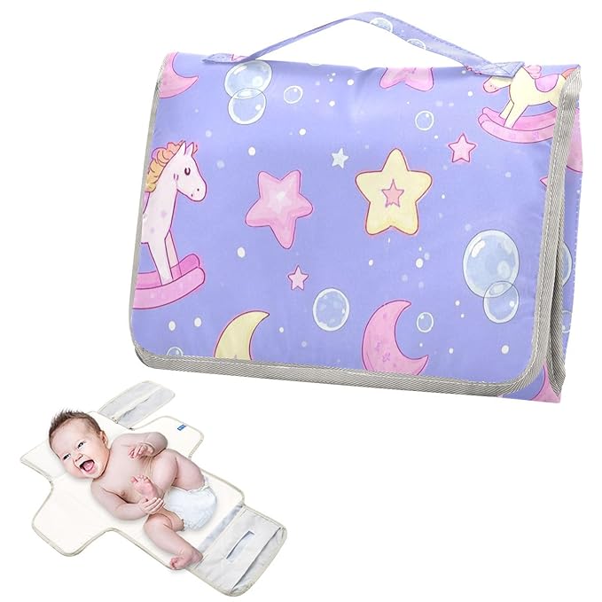 Cute Cartoon Rocking Horse Star Purple Peach Reusable Changing Table pad with Tissue Pocket Diaper Changing pad Portable for Girl & Boy cambiador de pa?ales para Bebes