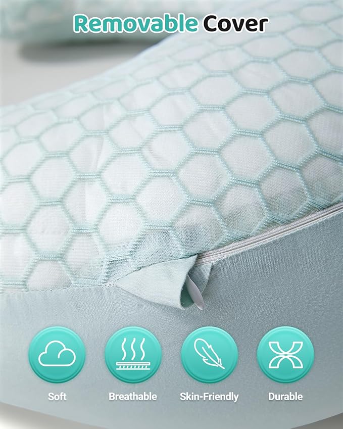 Nursing Pillow for Breastfeeding, 3-in-1 Detachable Baby Feeding Pillow with Removable Support Cushions, Gentle Elevation for Reducing Spit-Up & Gas, Breathable Washable Cover（Green）