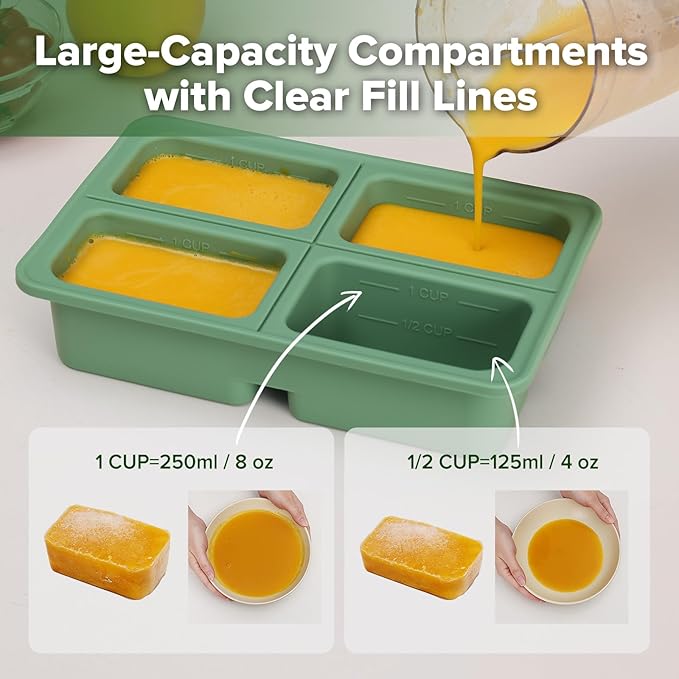 haakaa Sturdy Silicone Freezer Tray with Lid – Soup & Meal Prep Tray, 1 Cup Portion Cubes for Food Storage, Leak-Proof BPA-Free Mold, Easy Release, 1 Pack