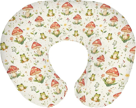 Green Frogs Mushroom Forest Baby Nursing Pillow Covers for Boy Girl Fairytale Frogs Nursing Slipcovers for Breastfeeding Pillows Animal Soft Stretchy Removable Cover for Newborn Infant