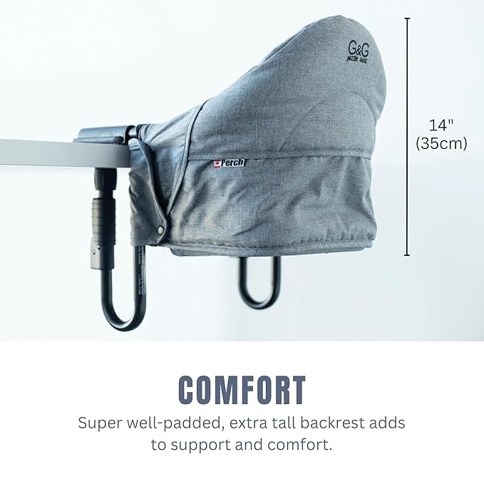 guzzie+Guss Perch Clip-On Table Chair – Easy Setup for Travel (Restaurants, Picnics), at Home (Kitchen Islands, Dining Tables) - Secure & Portable Seating, Machine Washable Fabric - Charcoal